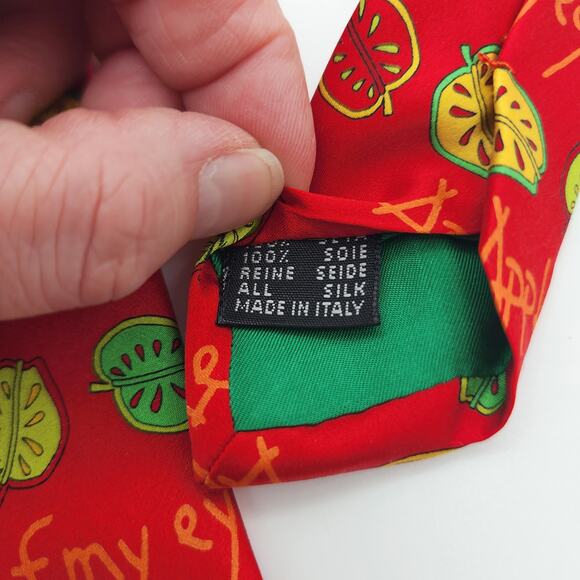 JC de Castelbajac Apple of My Eyes Neck Tie Silk Red Italy Designer Novelty Geek - Picture 7 of 8